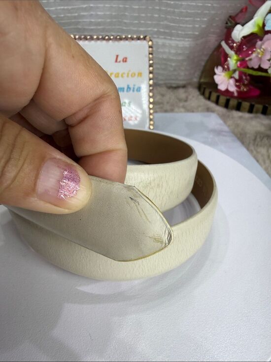 (H)Y2K vintage classic belt in genuine ivory leather with gold buckle, size S main image 6
